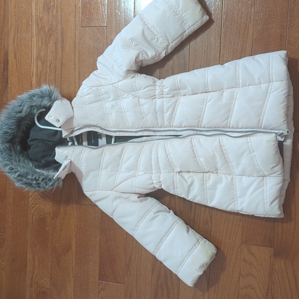 Girls long pink winter coat size 5